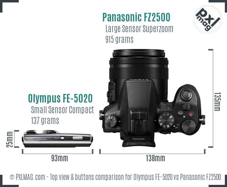 Olympus FE-5020 vs Panasonic FZ2500 top view buttons comparison