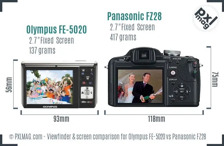 Olympus FE-5020 vs Panasonic FZ28 Screen and Viewfinder comparison