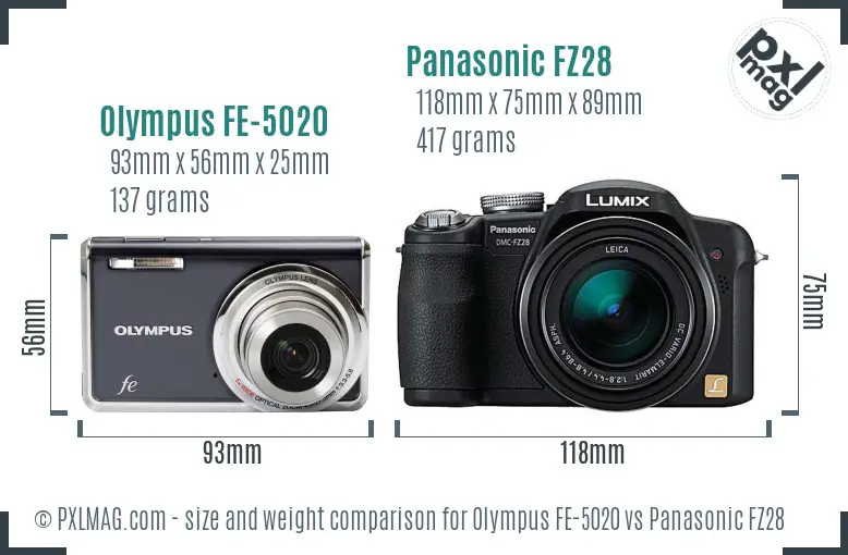 Olympus FE-5020 vs Panasonic FZ28 size comparison