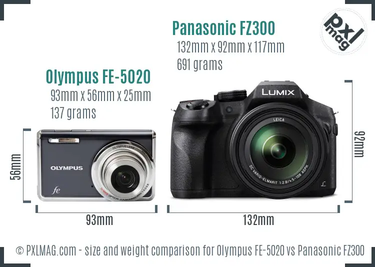 Olympus FE-5020 vs Panasonic FZ300 size comparison