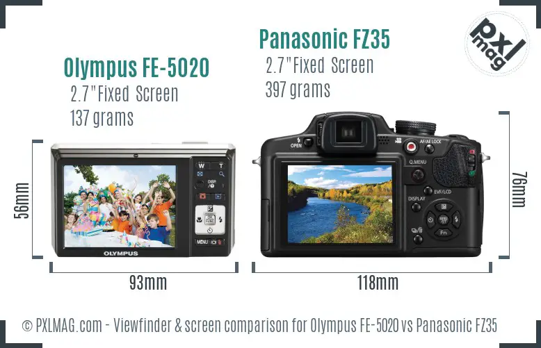 Olympus FE-5020 vs Panasonic FZ35 Screen and Viewfinder comparison