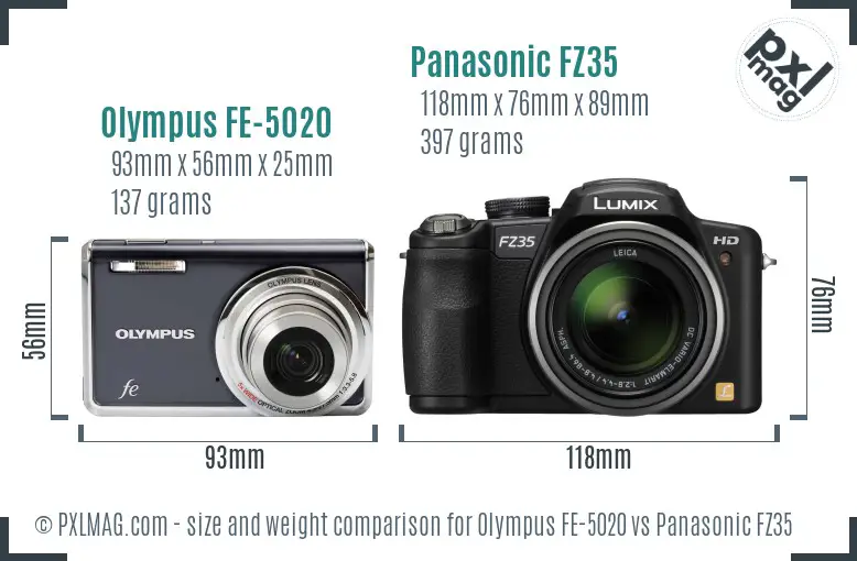 Olympus FE-5020 vs Panasonic FZ35 size comparison