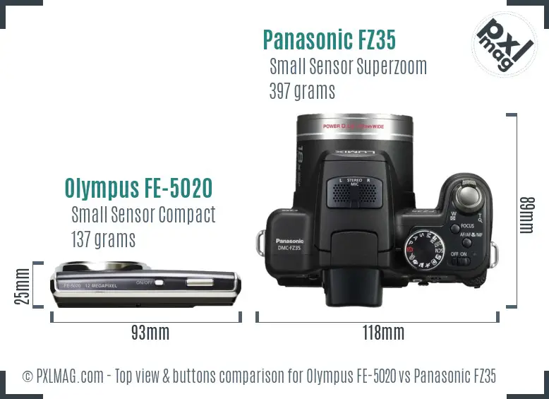 Olympus FE-5020 vs Panasonic FZ35 top view buttons comparison