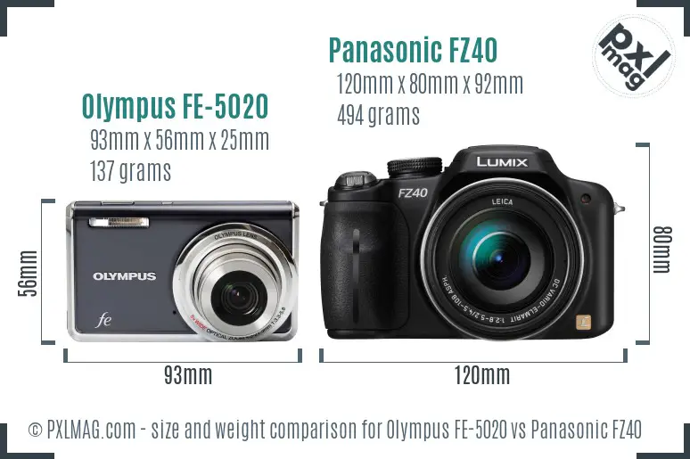 Olympus FE-5020 vs Panasonic FZ40 size comparison