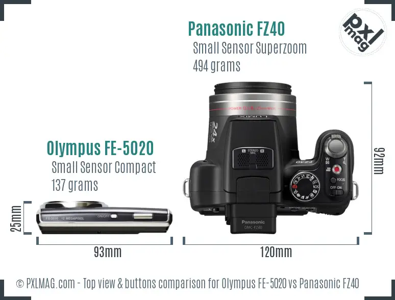 Olympus FE-5020 vs Panasonic FZ40 top view buttons comparison