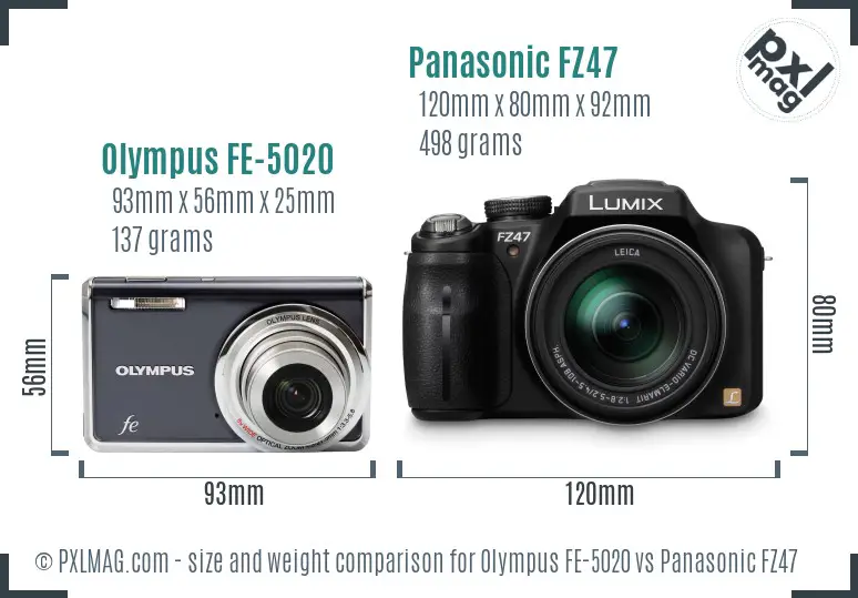 Olympus FE-5020 vs Panasonic FZ47 size comparison