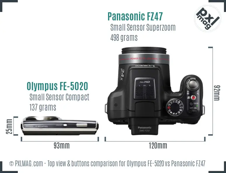 Olympus FE-5020 vs Panasonic FZ47 top view buttons comparison