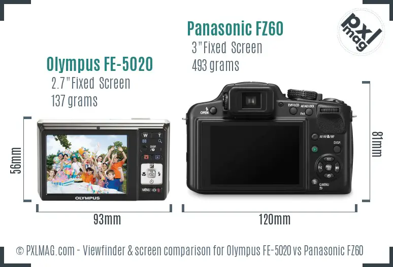 Olympus FE-5020 vs Panasonic FZ60 Screen and Viewfinder comparison