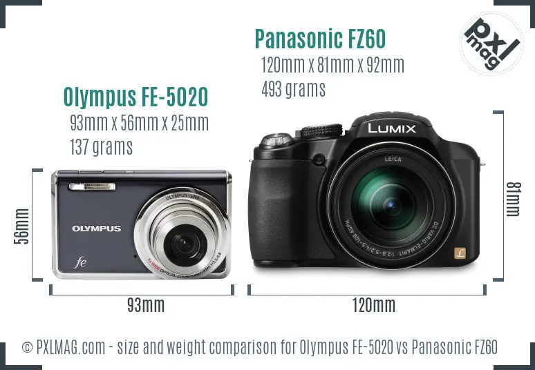 Olympus FE-5020 vs Panasonic FZ60 size comparison