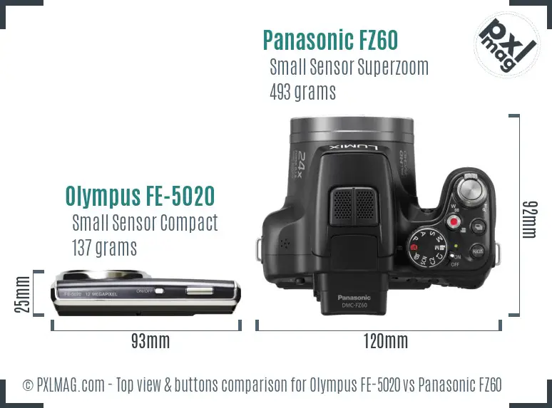 Olympus FE-5020 vs Panasonic FZ60 top view buttons comparison