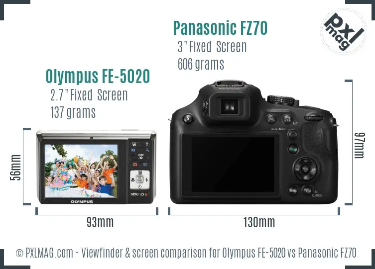 Olympus FE-5020 vs Panasonic FZ70 Screen and Viewfinder comparison