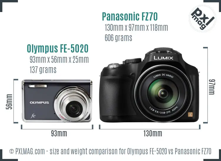 Olympus FE-5020 vs Panasonic FZ70 size comparison