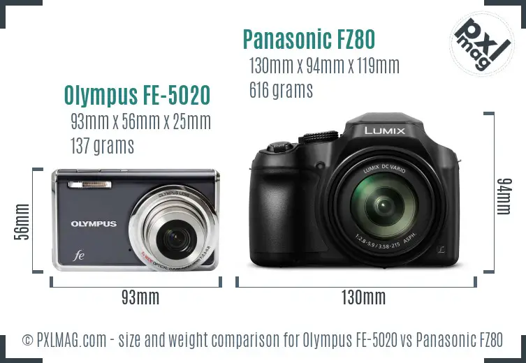 Olympus FE-5020 vs Panasonic FZ80 size comparison