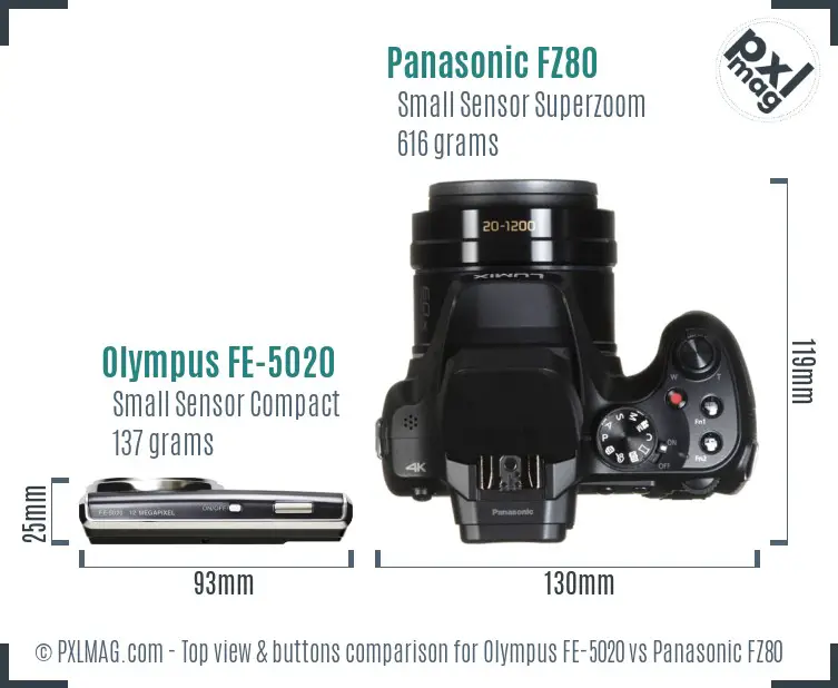 Olympus FE-5020 vs Panasonic FZ80 top view buttons comparison