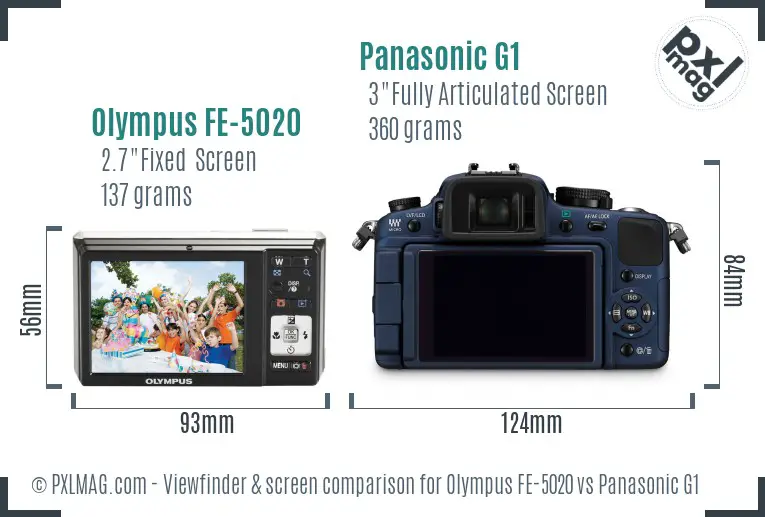 Olympus FE-5020 vs Panasonic G1 Screen and Viewfinder comparison