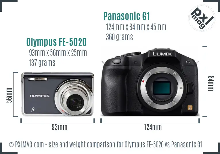 Olympus FE-5020 vs Panasonic G1 size comparison