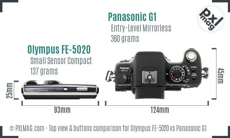 Olympus FE-5020 vs Panasonic G1 top view buttons comparison