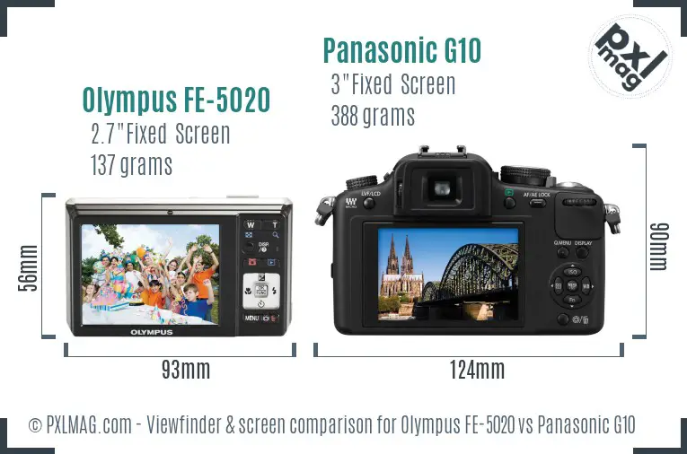 Olympus FE-5020 vs Panasonic G10 Screen and Viewfinder comparison