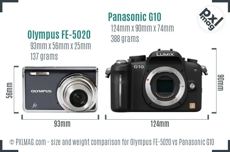 Olympus FE-5020 vs Panasonic G10 size comparison