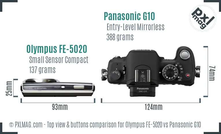 Olympus FE-5020 vs Panasonic G10 top view buttons comparison