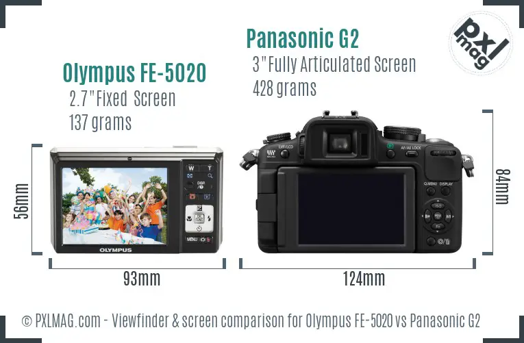 Olympus FE-5020 vs Panasonic G2 Screen and Viewfinder comparison