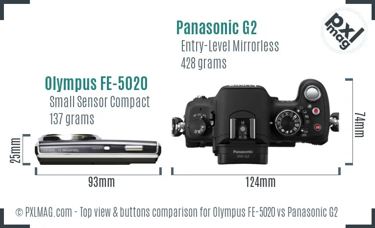 Olympus FE-5020 vs Panasonic G2 top view buttons comparison