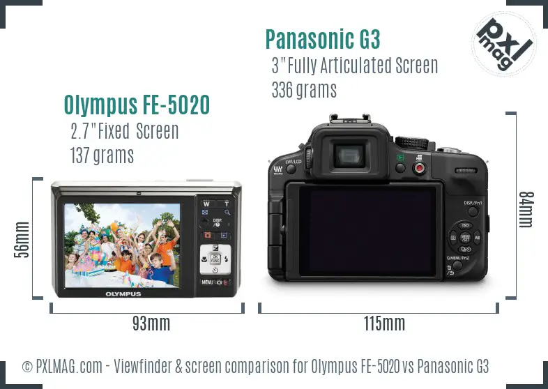 Olympus FE-5020 vs Panasonic G3 Screen and Viewfinder comparison