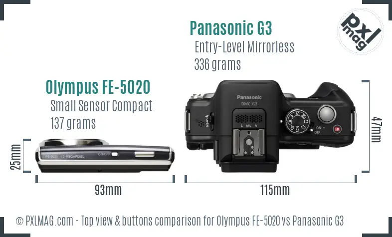 Olympus FE-5020 vs Panasonic G3 top view buttons comparison