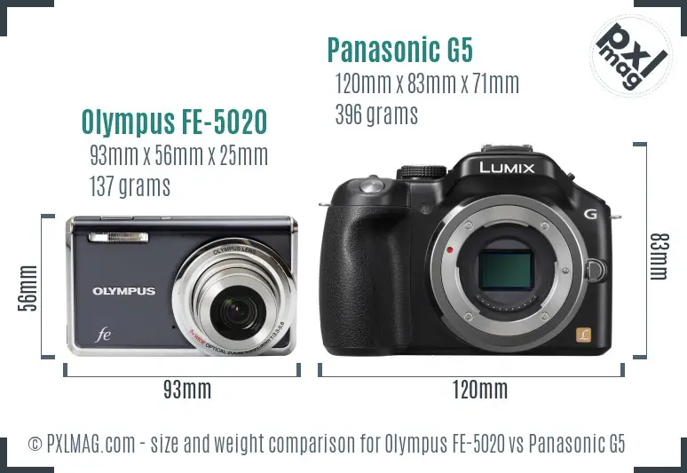 Olympus FE-5020 vs Panasonic G5 size comparison