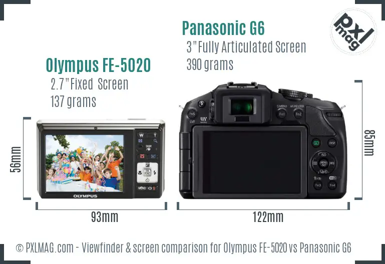 Olympus FE-5020 vs Panasonic G6 Screen and Viewfinder comparison