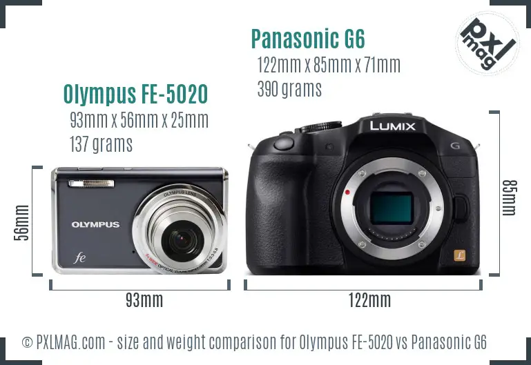 Olympus FE-5020 vs Panasonic G6 size comparison