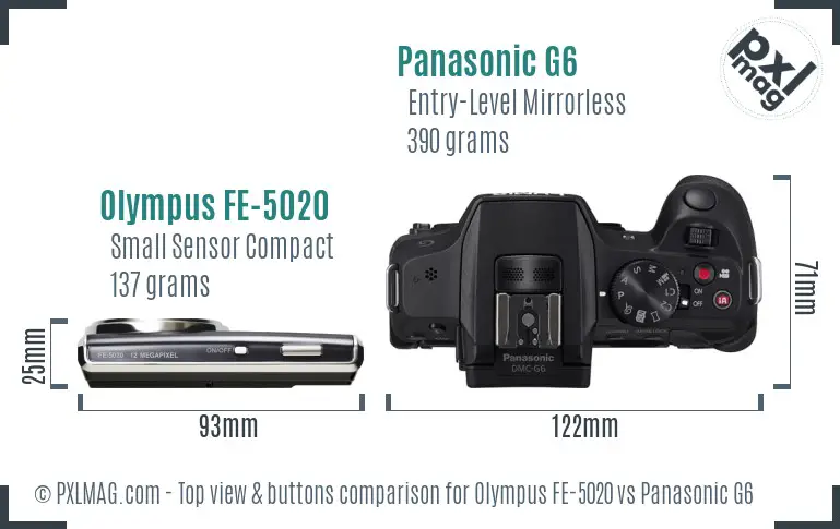 Olympus FE-5020 vs Panasonic G6 top view buttons comparison