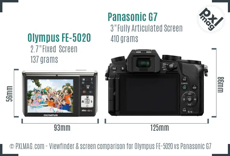 Olympus FE-5020 vs Panasonic G7 Screen and Viewfinder comparison