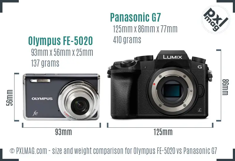 Olympus FE-5020 vs Panasonic G7 size comparison