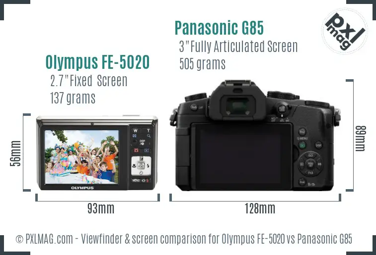 Olympus FE-5020 vs Panasonic G85 Screen and Viewfinder comparison