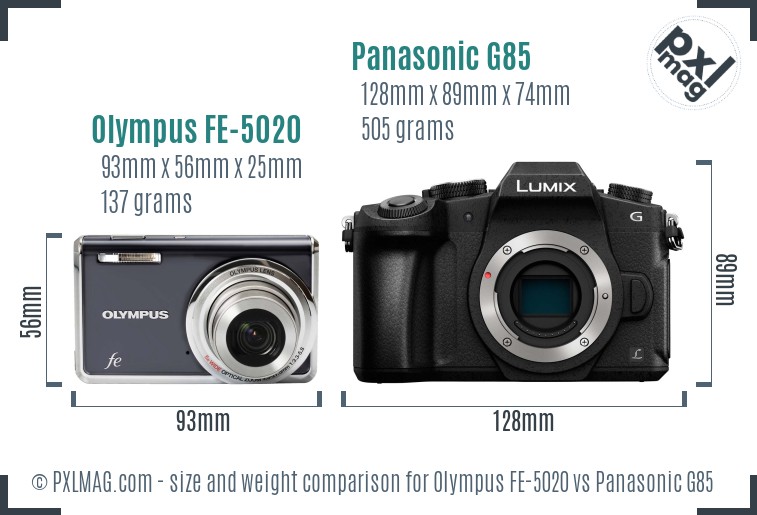 Olympus FE-5020 vs Panasonic G85 size comparison