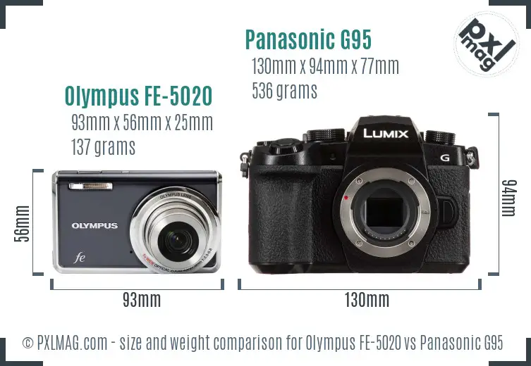 Olympus FE-5020 vs Panasonic G95 size comparison