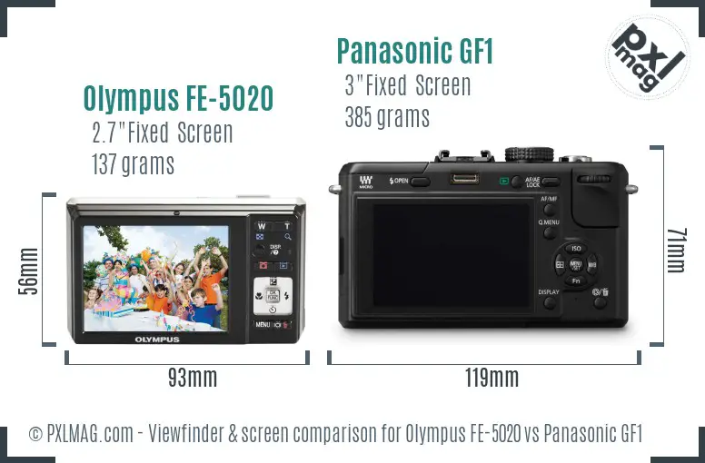 Olympus FE-5020 vs Panasonic GF1 Screen and Viewfinder comparison