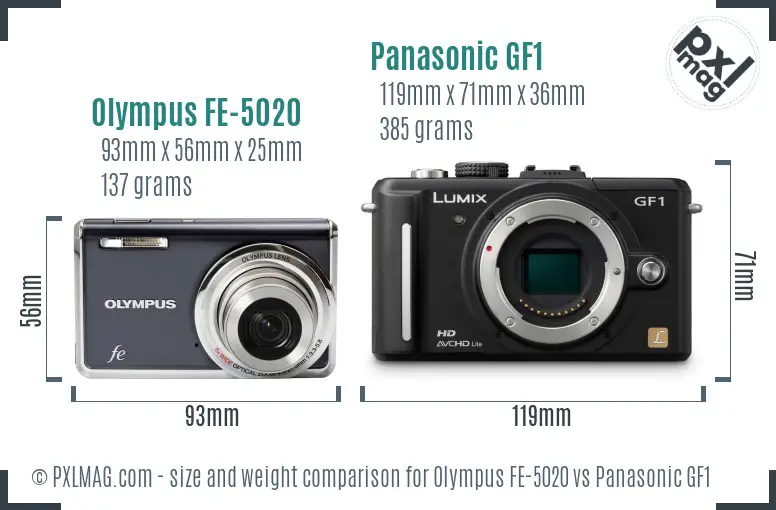 Olympus FE-5020 vs Panasonic GF1 size comparison