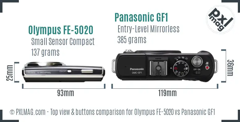 Olympus FE-5020 vs Panasonic GF1 top view buttons comparison