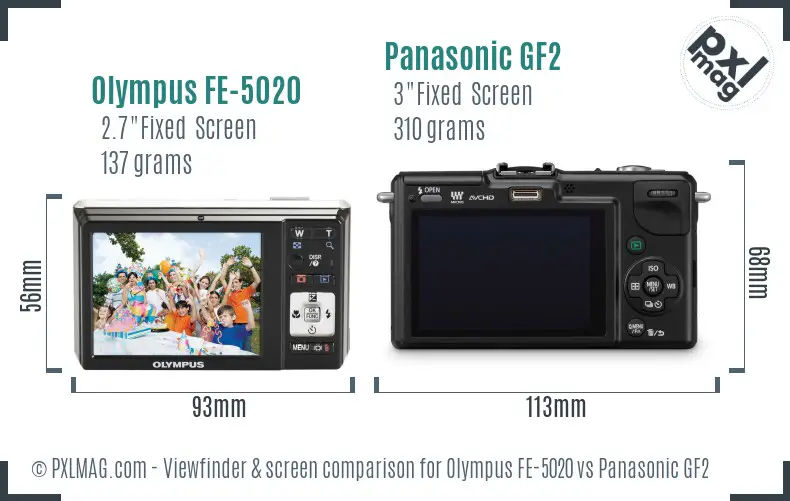 Olympus FE-5020 vs Panasonic GF2 Screen and Viewfinder comparison