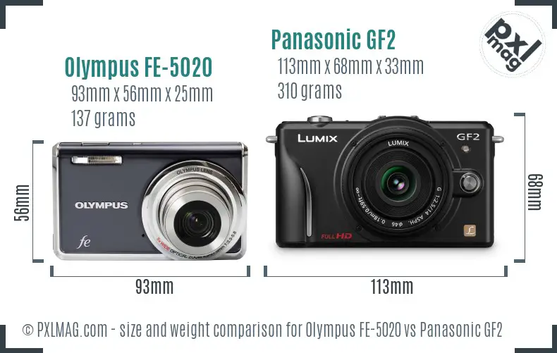 Olympus FE-5020 vs Panasonic GF2 size comparison