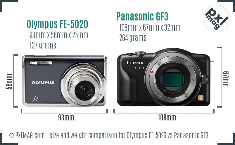 Olympus FE-5020 vs Panasonic GF3 size comparison
