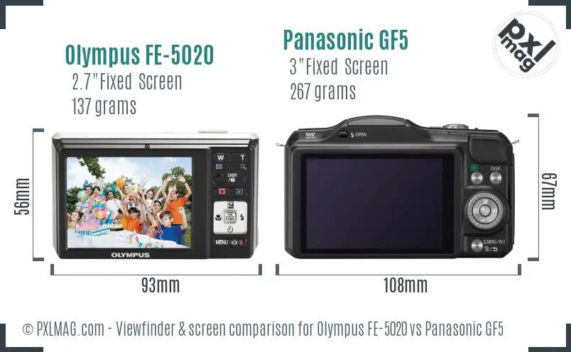 Olympus FE-5020 vs Panasonic GF5 Screen and Viewfinder comparison