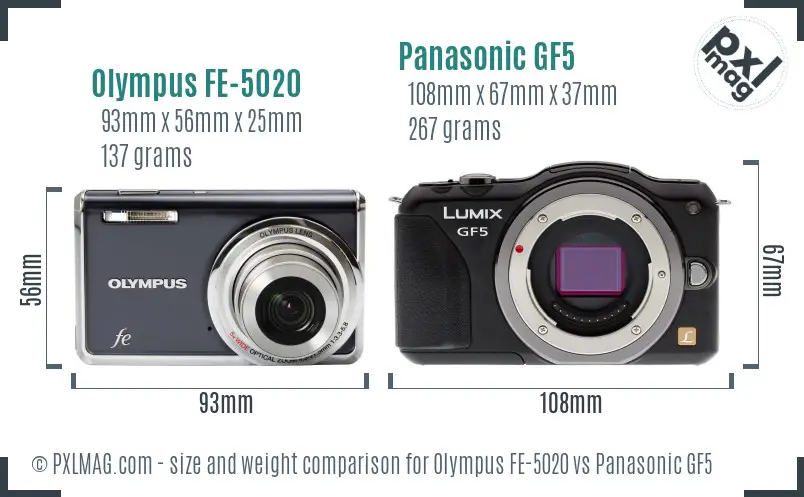 Olympus FE-5020 vs Panasonic GF5 size comparison