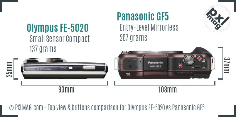 Olympus FE-5020 vs Panasonic GF5 top view buttons comparison