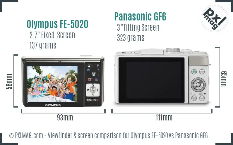 Olympus FE-5020 vs Panasonic GF6 Screen and Viewfinder comparison