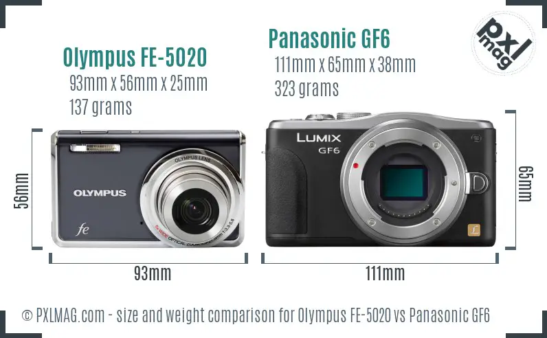 Olympus FE-5020 vs Panasonic GF6 size comparison