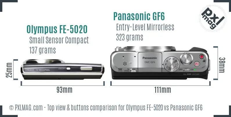 Olympus FE-5020 vs Panasonic GF6 top view buttons comparison