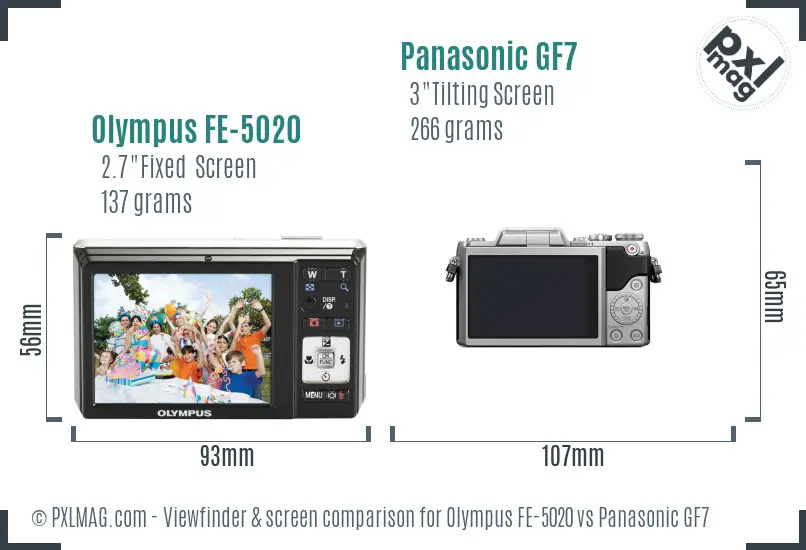 Olympus FE-5020 vs Panasonic GF7 Screen and Viewfinder comparison